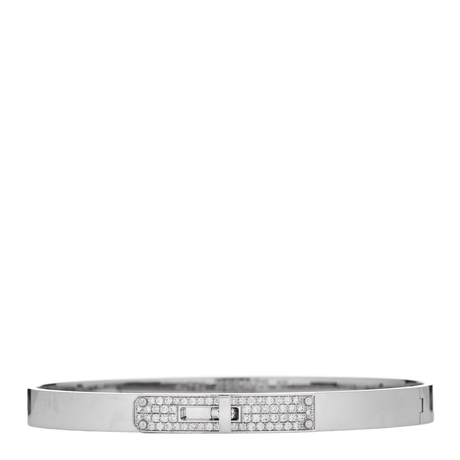 Hermes 18K White Gold Diamond PM Kelly Pave Bracelet ST 1 of 4