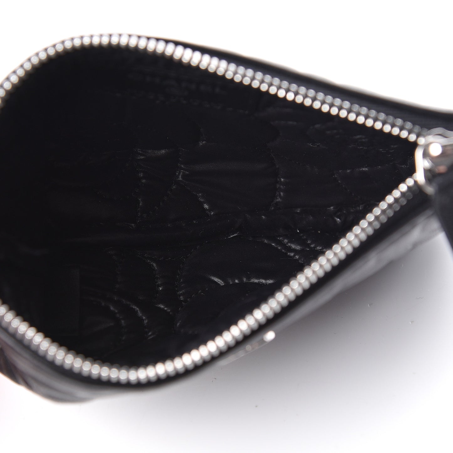 Goatskin Camellia Embossed Cosmetic Pouch Black