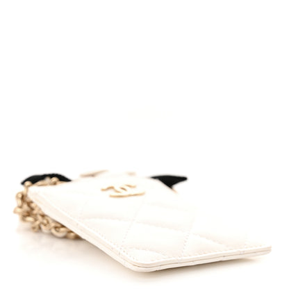 Chanel Lambskin Quilted Camellia Bow Card Holder On Chain White 4 of 11