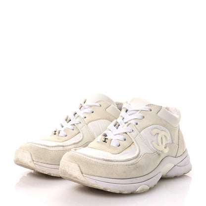 Chanel Suede Calfskin Fabric CC Sneakers 36.5 White 4 of 9