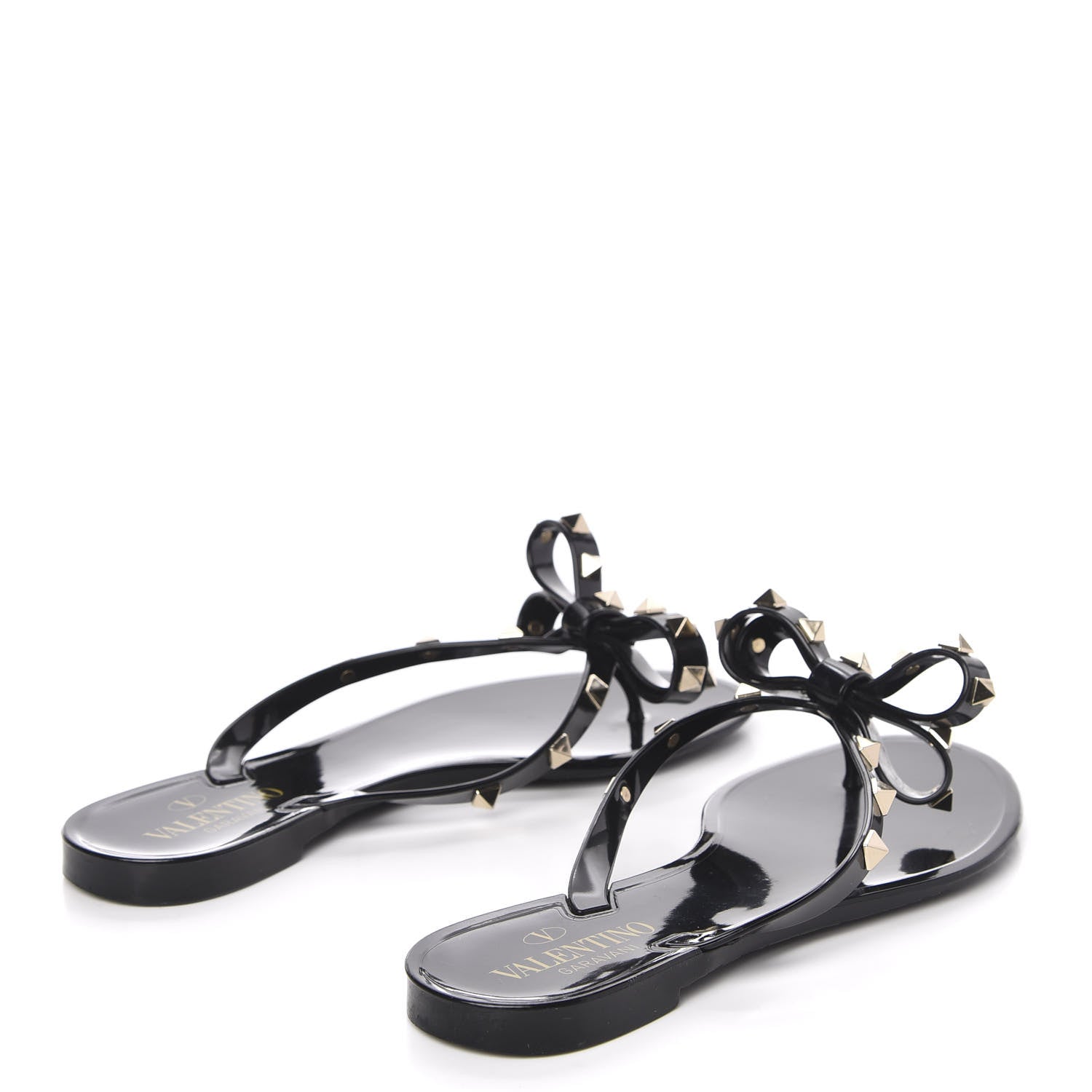 Valentino Garavani PVC Jelly Rockstud Bow Thong Sandals 37 Black 4 of 7