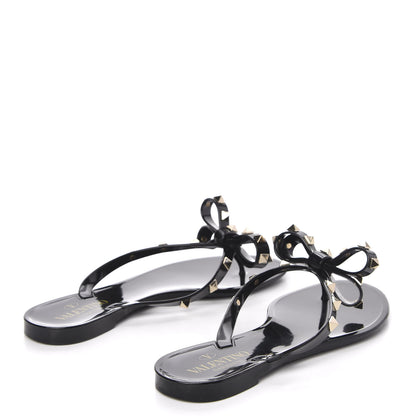Valentino Garavani PVC Jelly Rockstud Bow Thong Sandals 37 Black 4 of 7