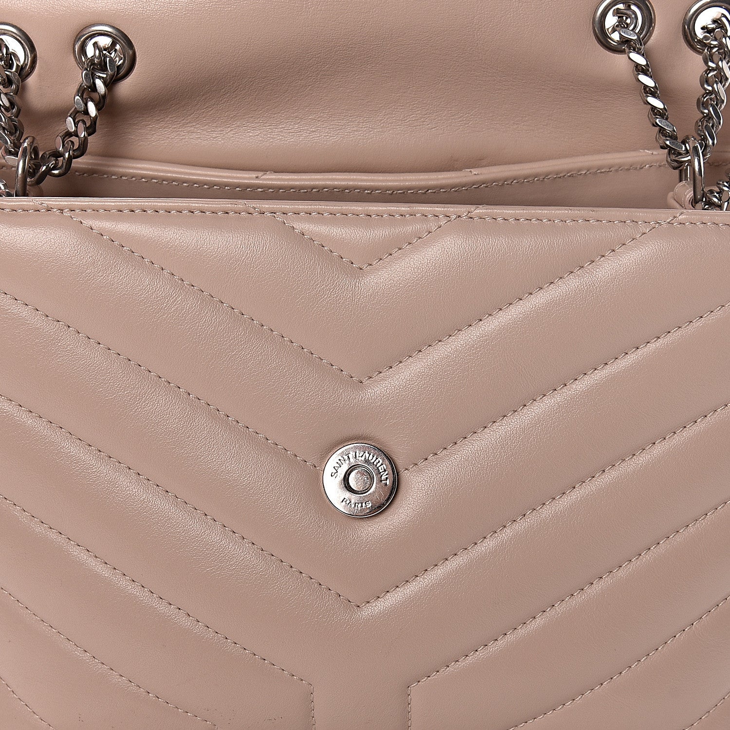 Saint Laurent Calfskin Y Quilted Monogram Small Loulou Chain Satchel Nude Powder 10 of 21