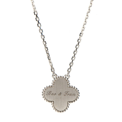 Van Cleef & Arpels 18K White Gold Diamond Guilloche Vintage Alhambra Pendant Necklace 6 of 8