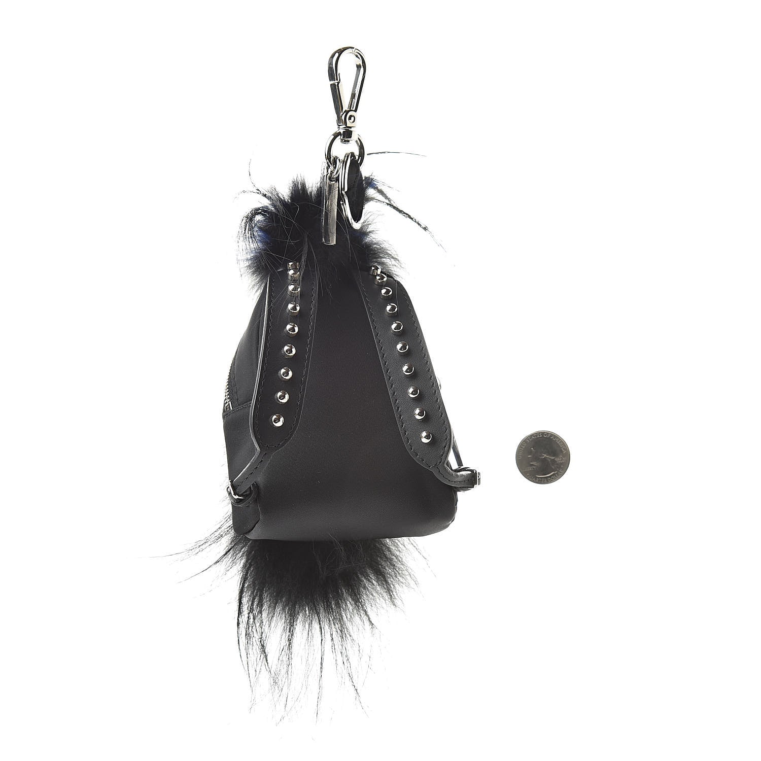 Fendi Tech Twill Calfskin Fox Mink Goat Fur Karlito Backpack Charm Black Multicolor 2 of 8