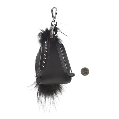 Fendi Tech Twill Calfskin Fox Mink Goat Fur Karlito Backpack Charm Black Multicolor 2 of 8