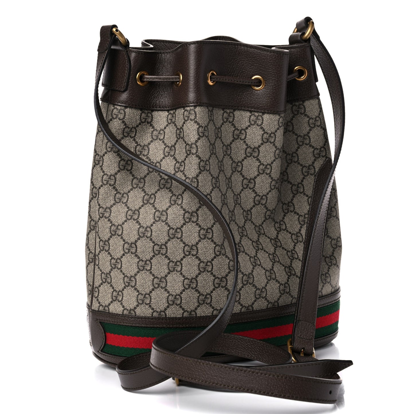 GG Supreme Monogram Web Ophidia Bucket Bag Brown