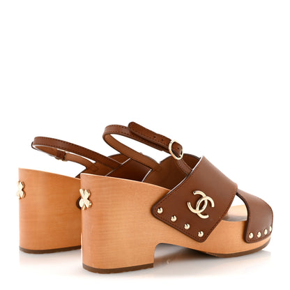 Chanel Calfskin Studded Slingback Clog Sandals 40 Dark Brown 5 of 10