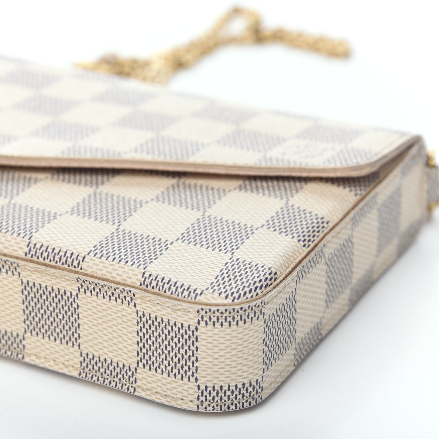 Damier Azur Pochette Felicie Chain Wallet Rose Ballerine