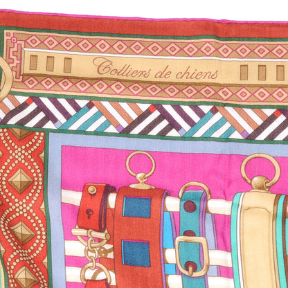 Hermes Cashmere Silk Colliers de Chiens Shawl 140 Fuchsia Turquoise Grenat 4 of 6