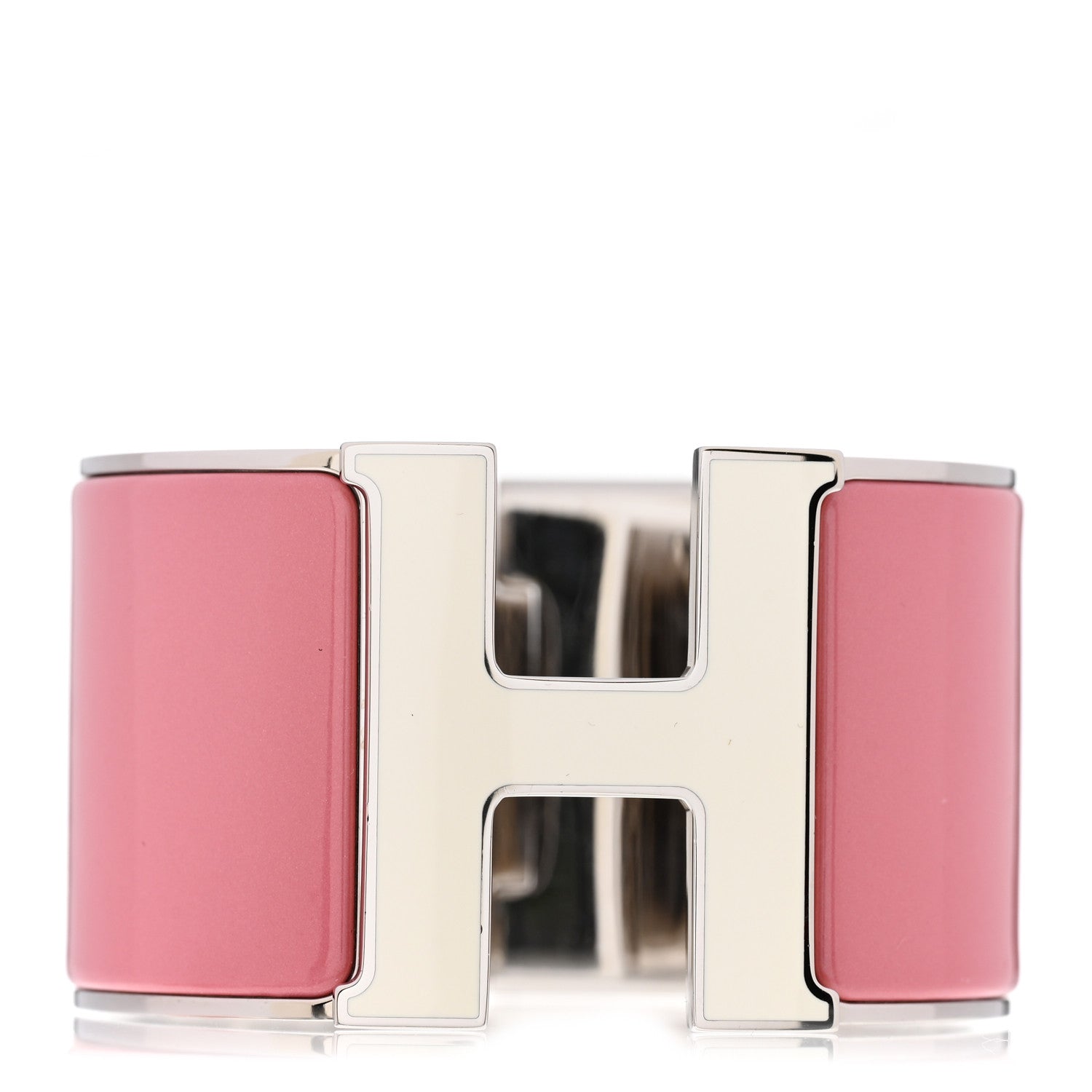 Hermes Enamel Extra Wide Clic Clac H Bracelet GM White Rose Velours 1 of 4