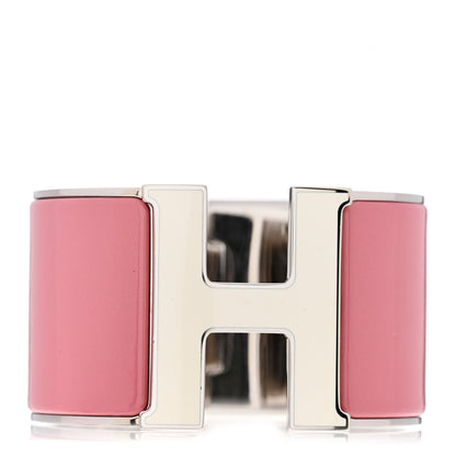 Hermes Enamel Extra Wide Clic Clac H Bracelet GM White Rose Velours 1 of 4