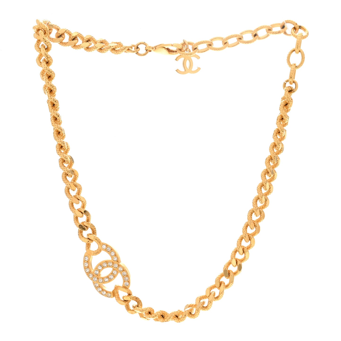 Crystal Chain Link CC Choker Necklace Gold