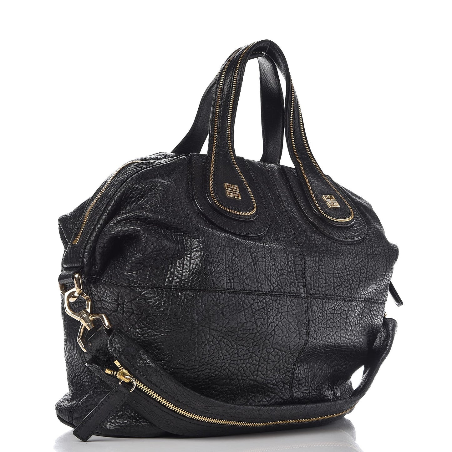 Pebbled Lambskin Zip Animation Medium Nightingale Black