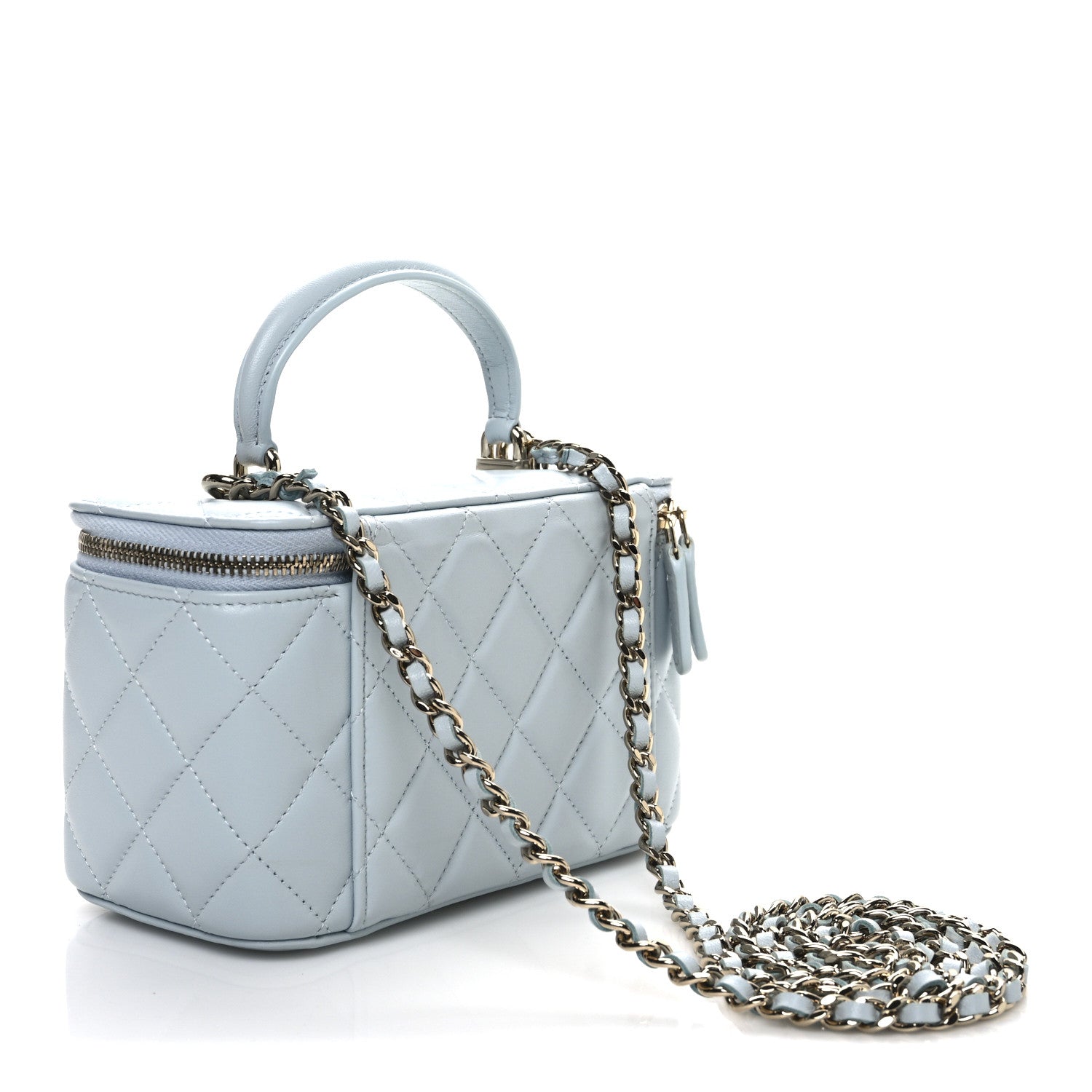 Chanel Lambskin Quilted Small Top Handle Vanity Case With Chain Light Blue 3 of 10