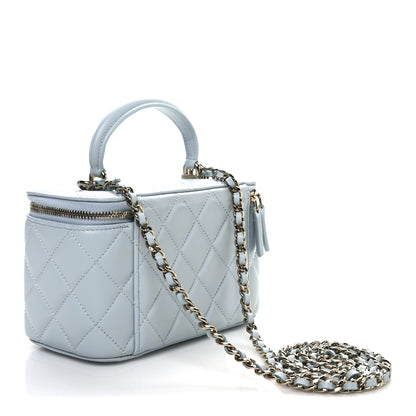 Chanel Lambskin Quilted Small Top Handle Vanity Case With Chain Light Blue 3 of 10