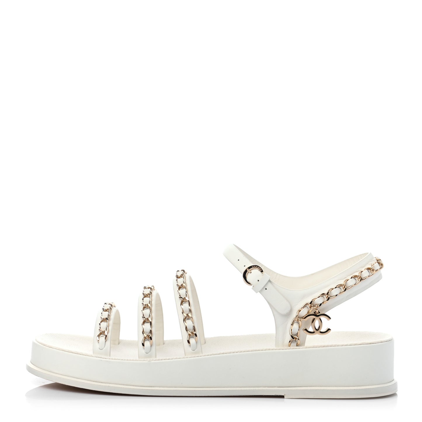 Calfskin Chain Platform Sandals 41 White