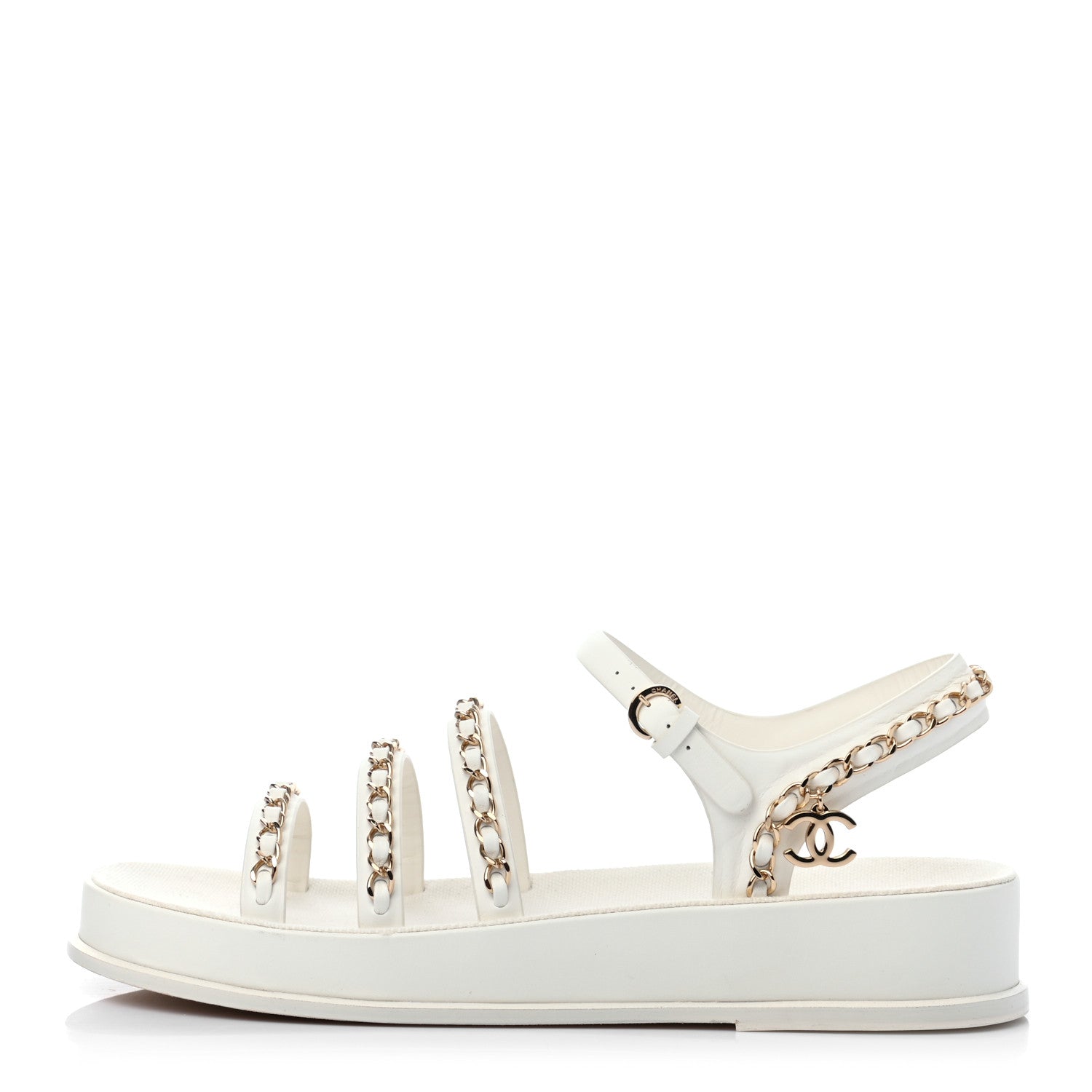 Chanel Calfskin Chain Platform Sandals 41 White 1 of 8