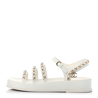 Chanel Calfskin Chain Platform Sandals 41 White 1 of 8