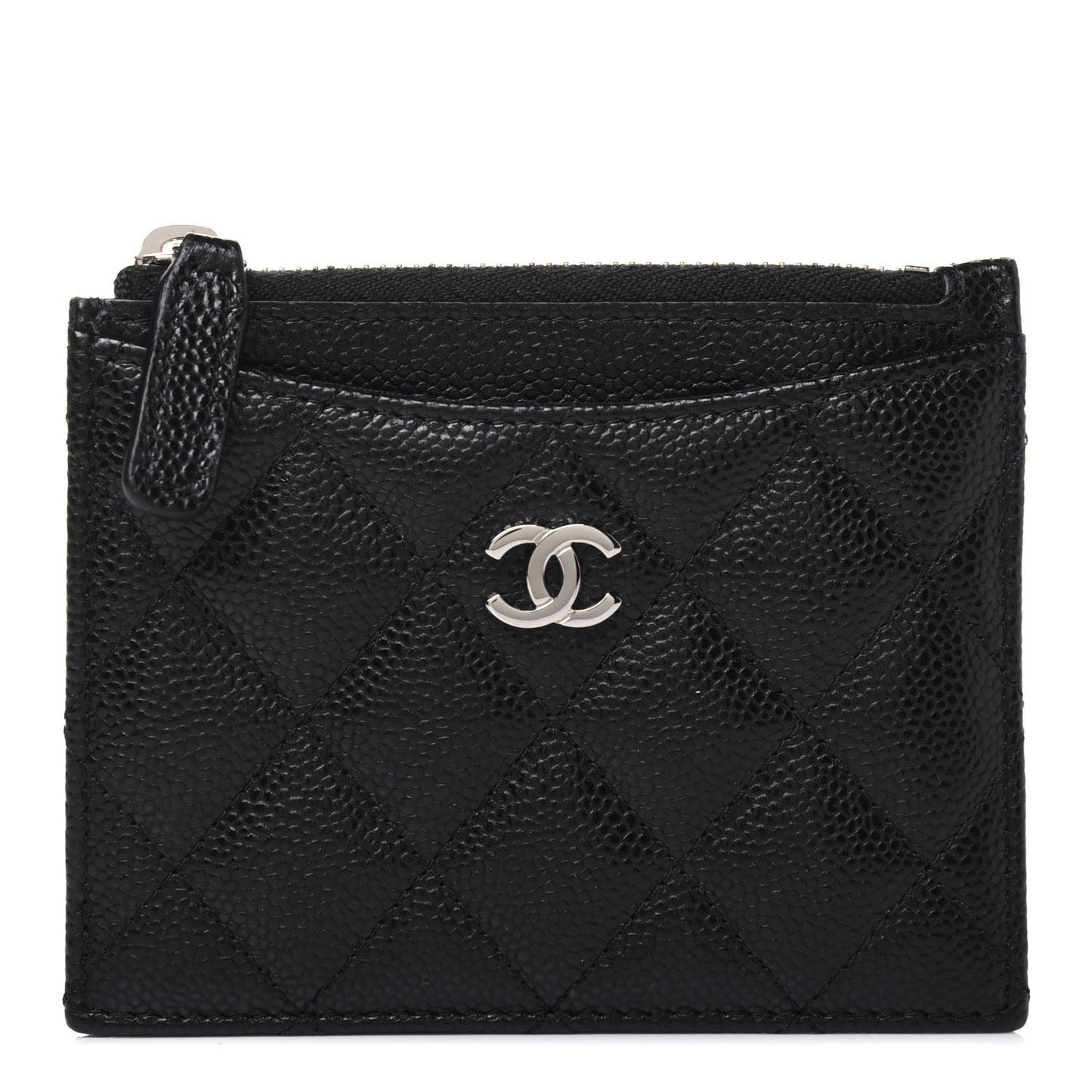 Caviar Quilted CC Zip Card Holder Black
