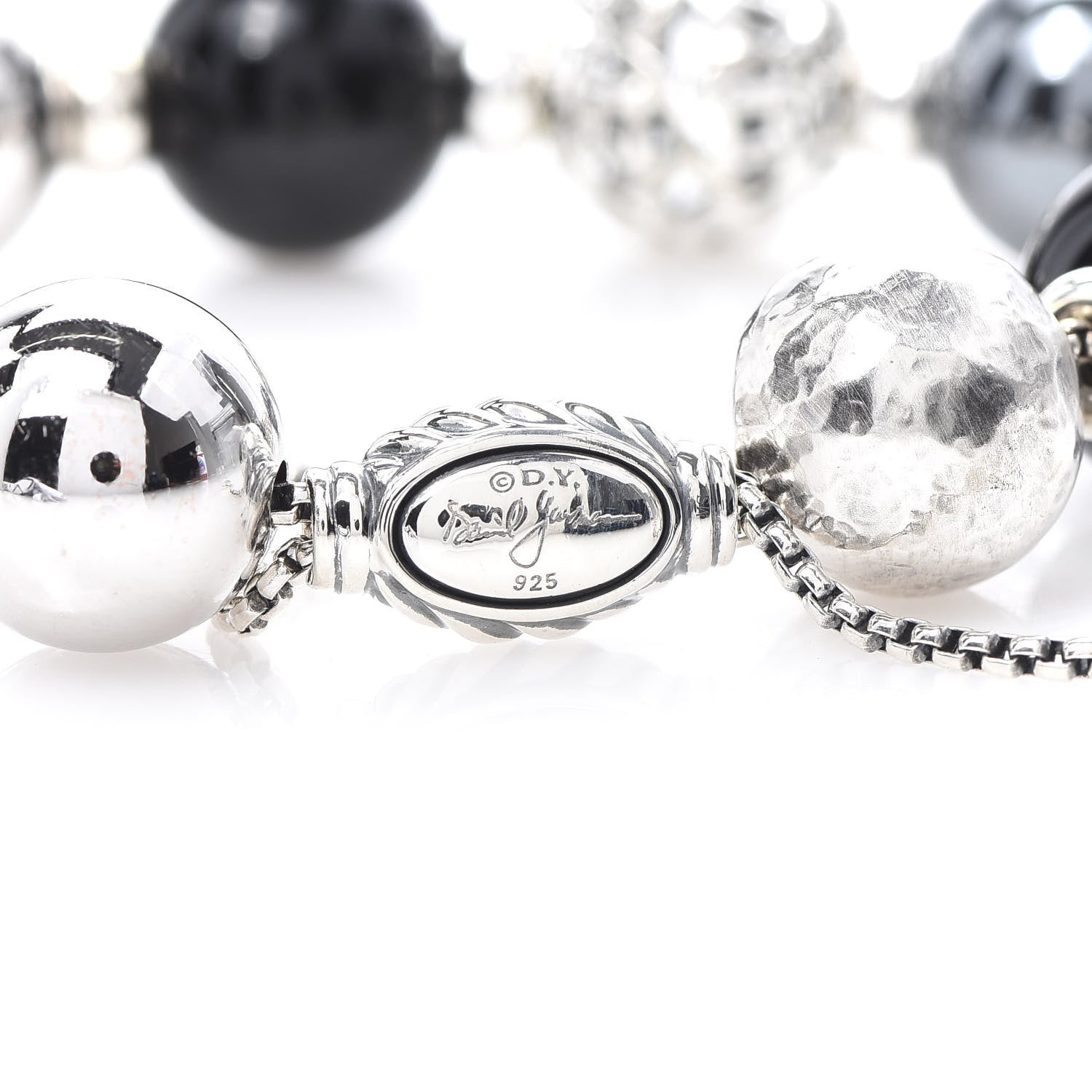 David Yurman Sterling Silver Black Onyx Hematite 14mm Elements Bead Bracelet 4 of 4