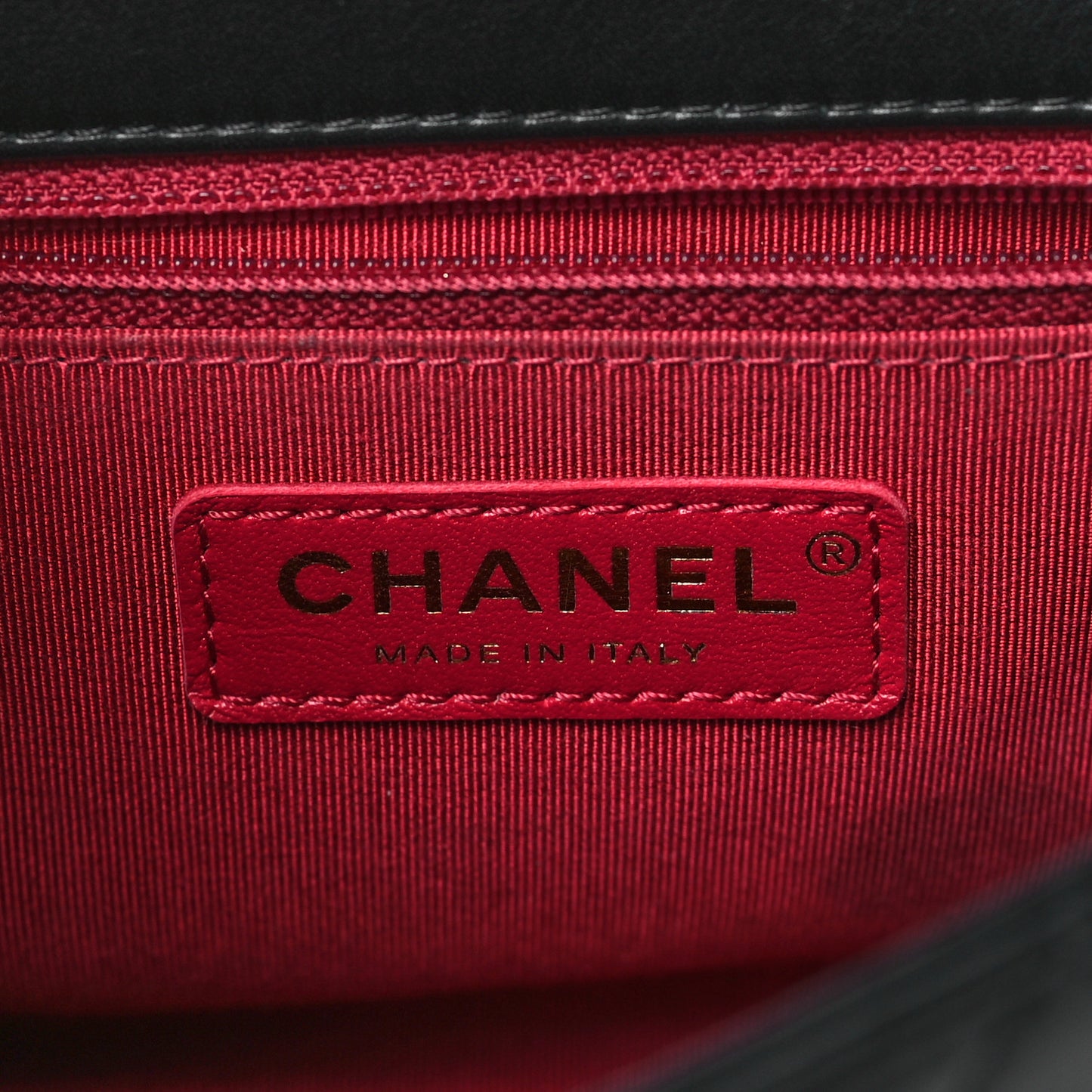 Lambskin Stitched Pearl Logo Top Handle Flap Black