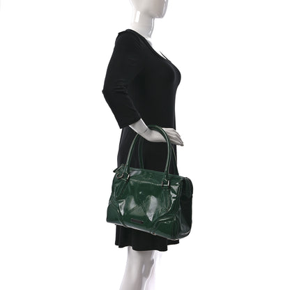 Burberry Patent Check Embossed Medium Anford Convertible Bowling Bag Dark Green 2 of 17