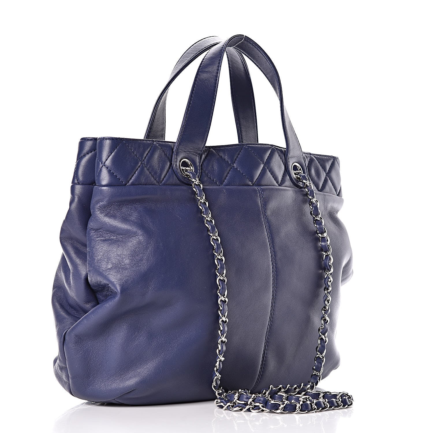 Chanel Calfskin Large Trianon Tote Navy Blue 3 of 10