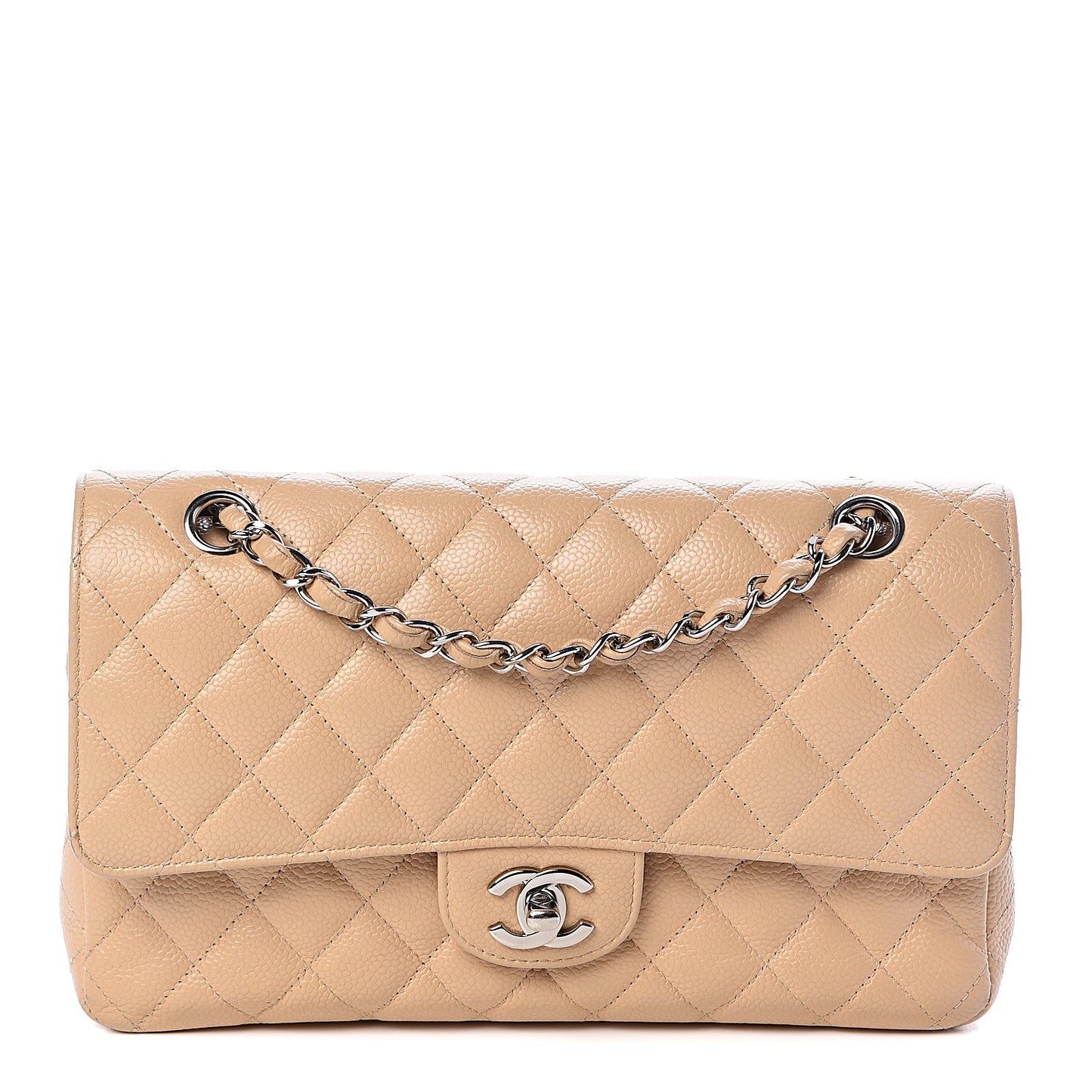 Caviar Quilted Medium Double Flap Beige Clair