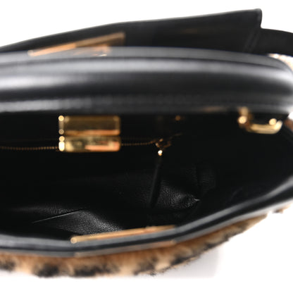 Fendi Shearling Nappa Macro FF 1974 Mini Peekaboo Iconic Satchel Tobacco Black 5 of 10