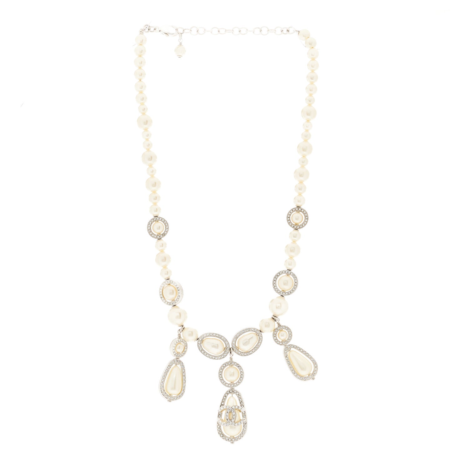 Chanel Pearl Cluster CC Necklace Silver 3 of 4