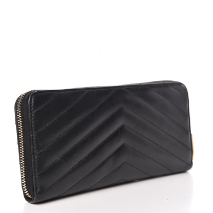 Saint Laurent Calfskin Matelasse Chevron Monogram Zip Around Wallet Dark Navy Blue 3 of 8