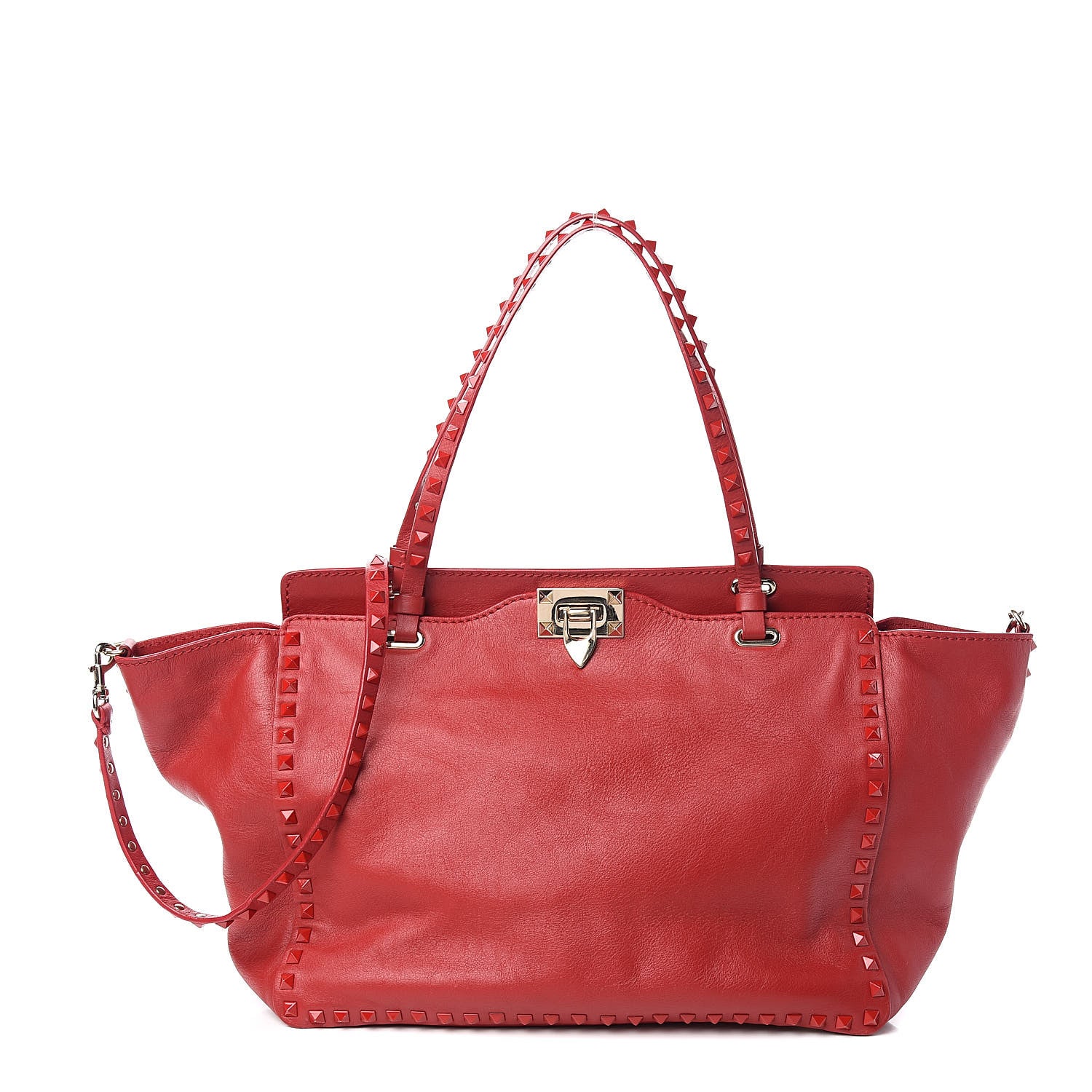 Valentino Garavani Vitello Monochrome Medium Rockstud Tote Rosso Valentino 1 of 10