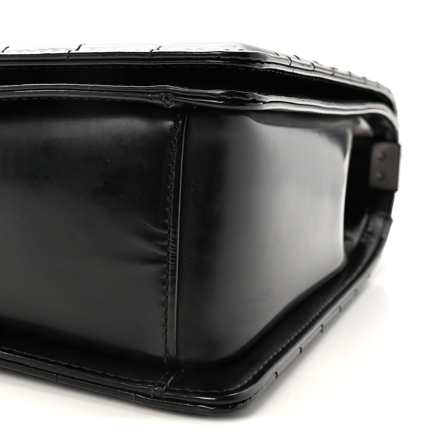Glazed Calfskin Large Boy Flap Black