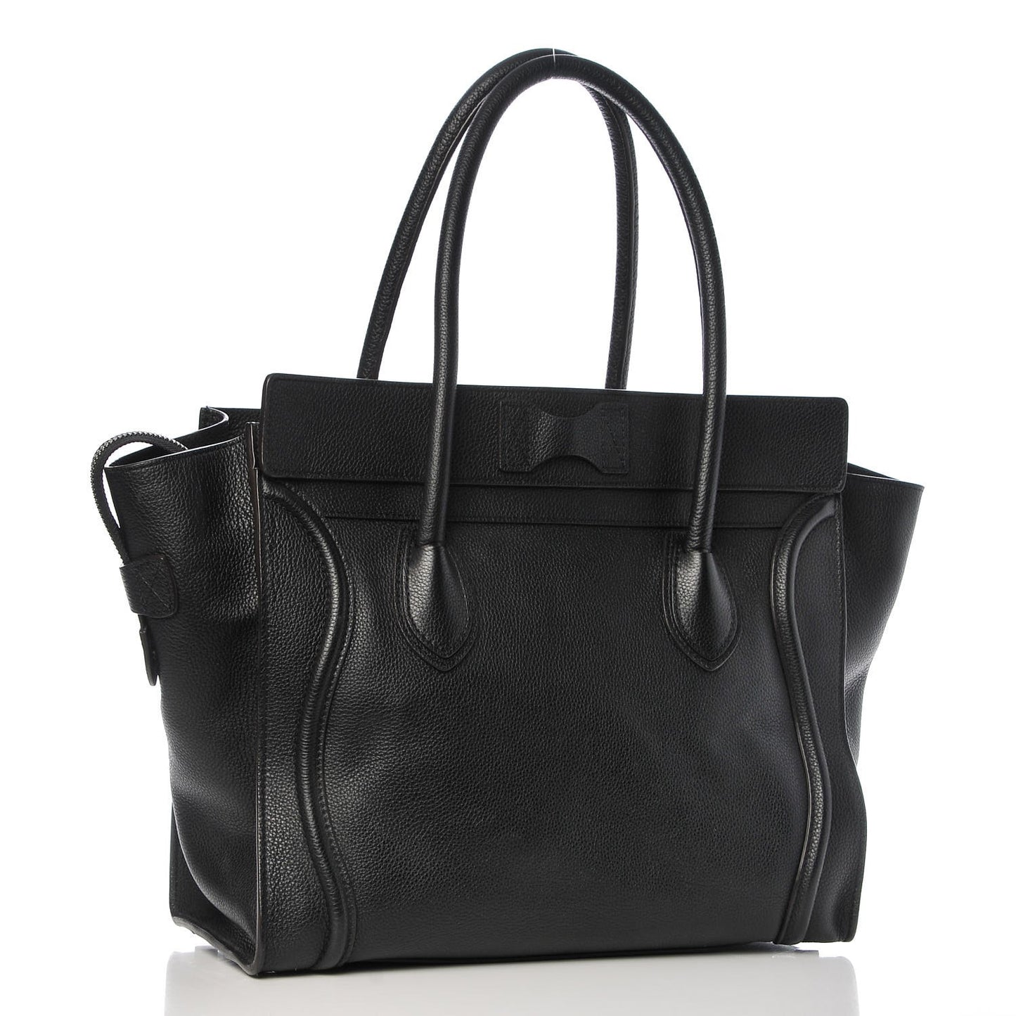 Drummed Calfskin Shoulder Luggage Black
