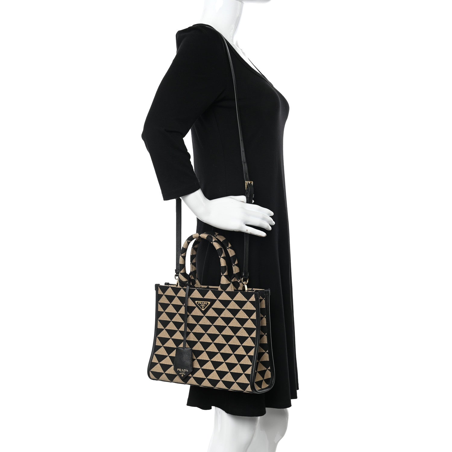 Prada Jacquard Saffiano Triangolo Symbole Embroidered Small Tote Black Corda 2 of 9
