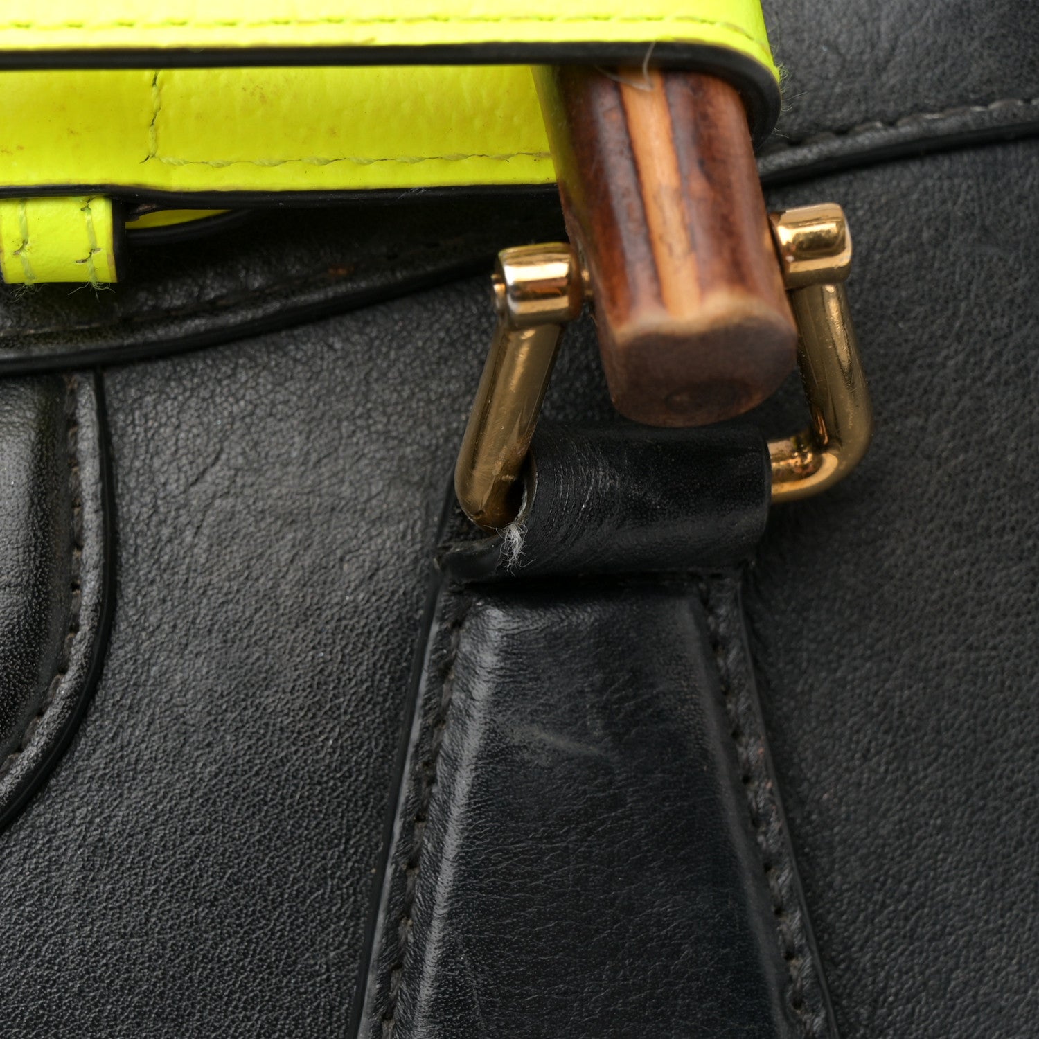 Gucci Calfskin Small Diana Tote Bag Black Yellow Fluo 11 of 14