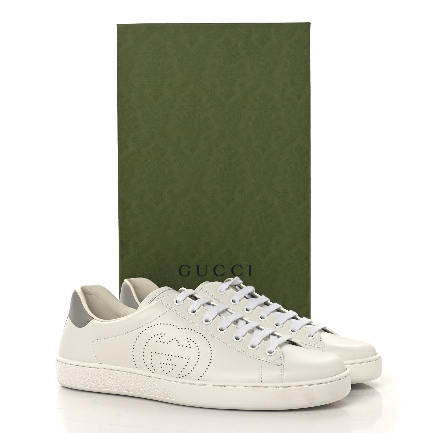 Gucci Calfskin Interlocking G Perforated Mens Ace Sneakers 8 White Grey Sky 10 of 10