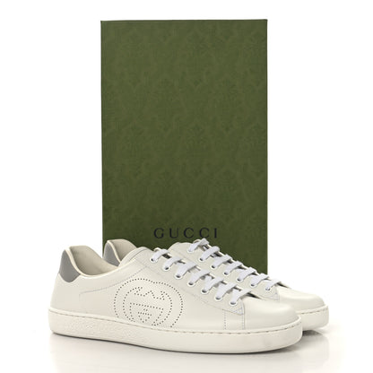 Gucci Calfskin Interlocking G Perforated Mens Ace Sneakers 8 White Grey Sky 10 of 10