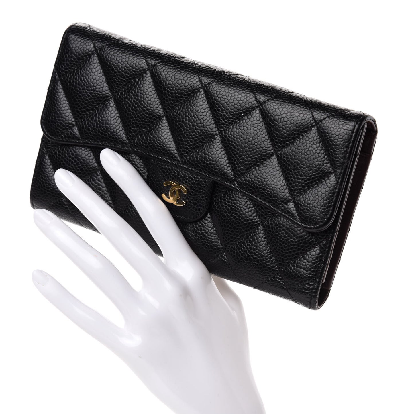 Caviar Quilted Large Flap Wallet Black