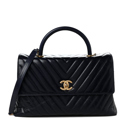 Chanel Calfskin Chevron Quilted Medium Coco Handle Flap Blue 1 of 11