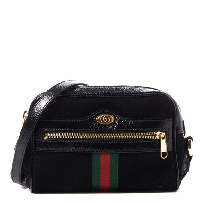 Gucci Suede Patent Web Mini Ophidia Shoulder Bag Black 1 of 9