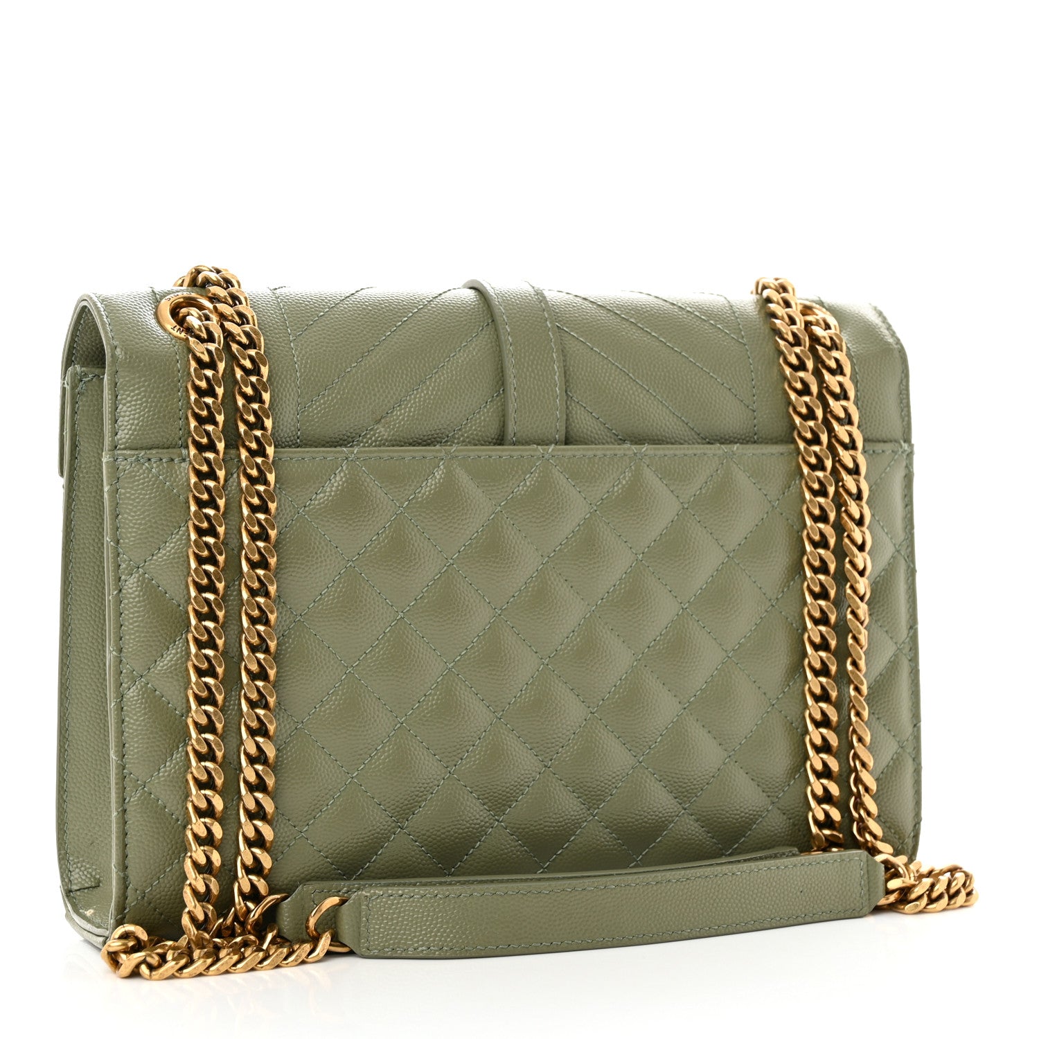Saint Laurent Grain De Poudre Textured Mixed Matelasse Medium Triquilt Monogram Satchel Vert Kaki 3 of 17