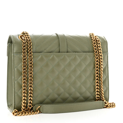 Saint Laurent Grain De Poudre Textured Mixed Matelasse Medium Triquilt Monogram Satchel Vert Kaki 3 of 17