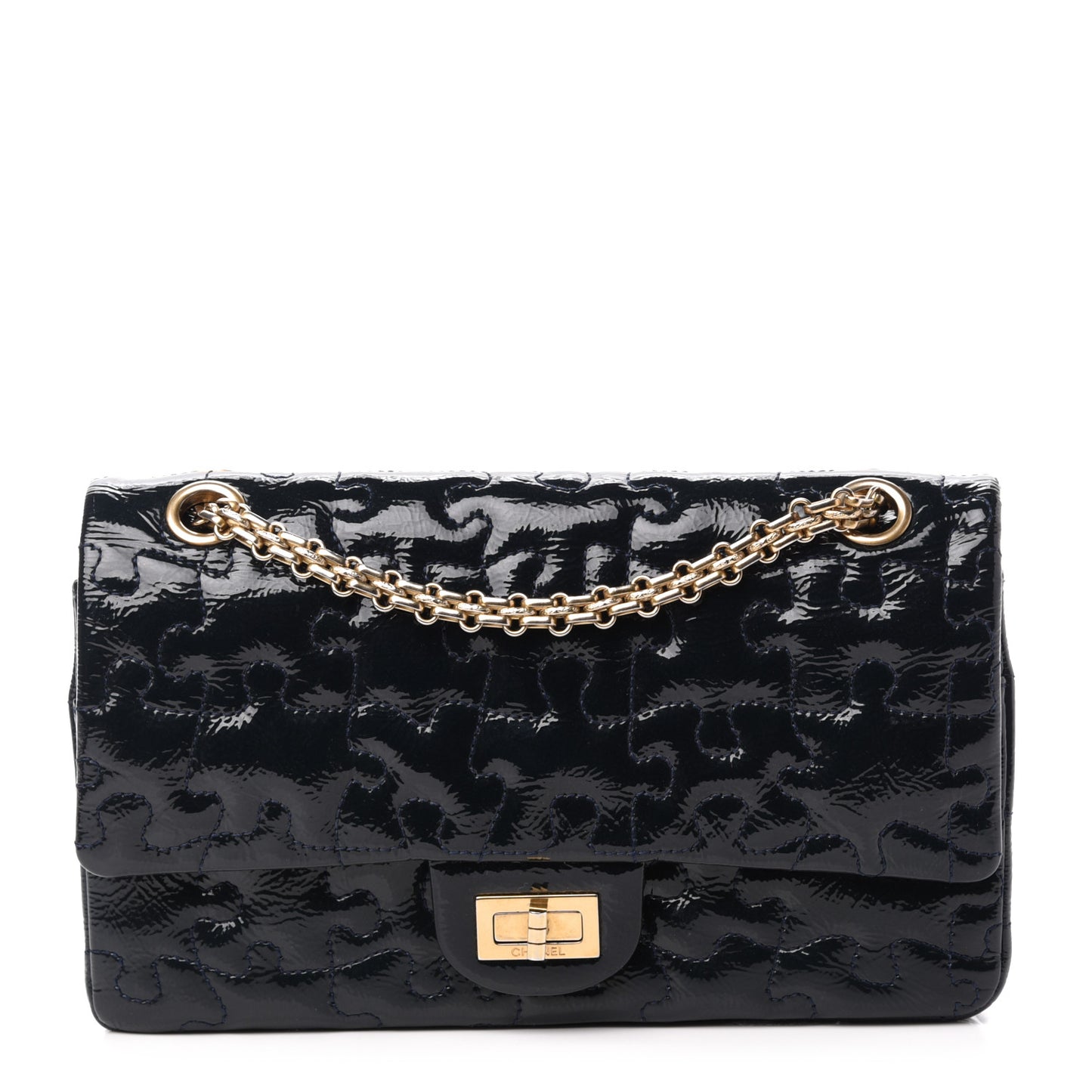 Crackled Patent Calfskin Puzzle 2.55 Reissue 225 Flap Black