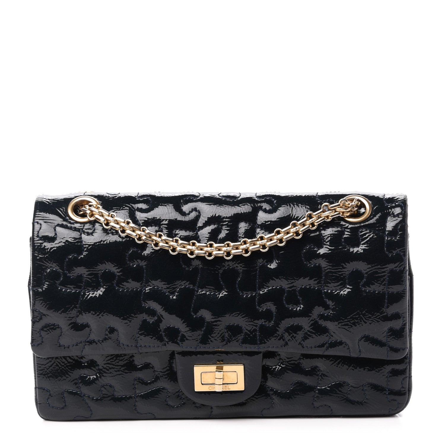 Chanel Crackled Patent Calfskin Puzzle 2.55 Reissue 225 Flap Black 1 of 13