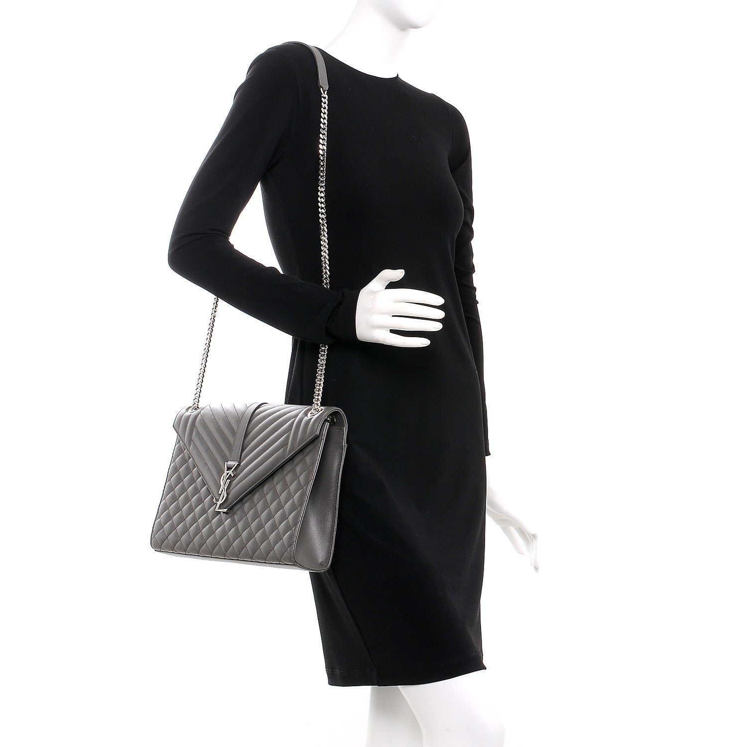 Saint Laurent Grain De Poudre Textured Mixed Matelasse Large Triquilt Monogram Satchel Earth 2 of 8