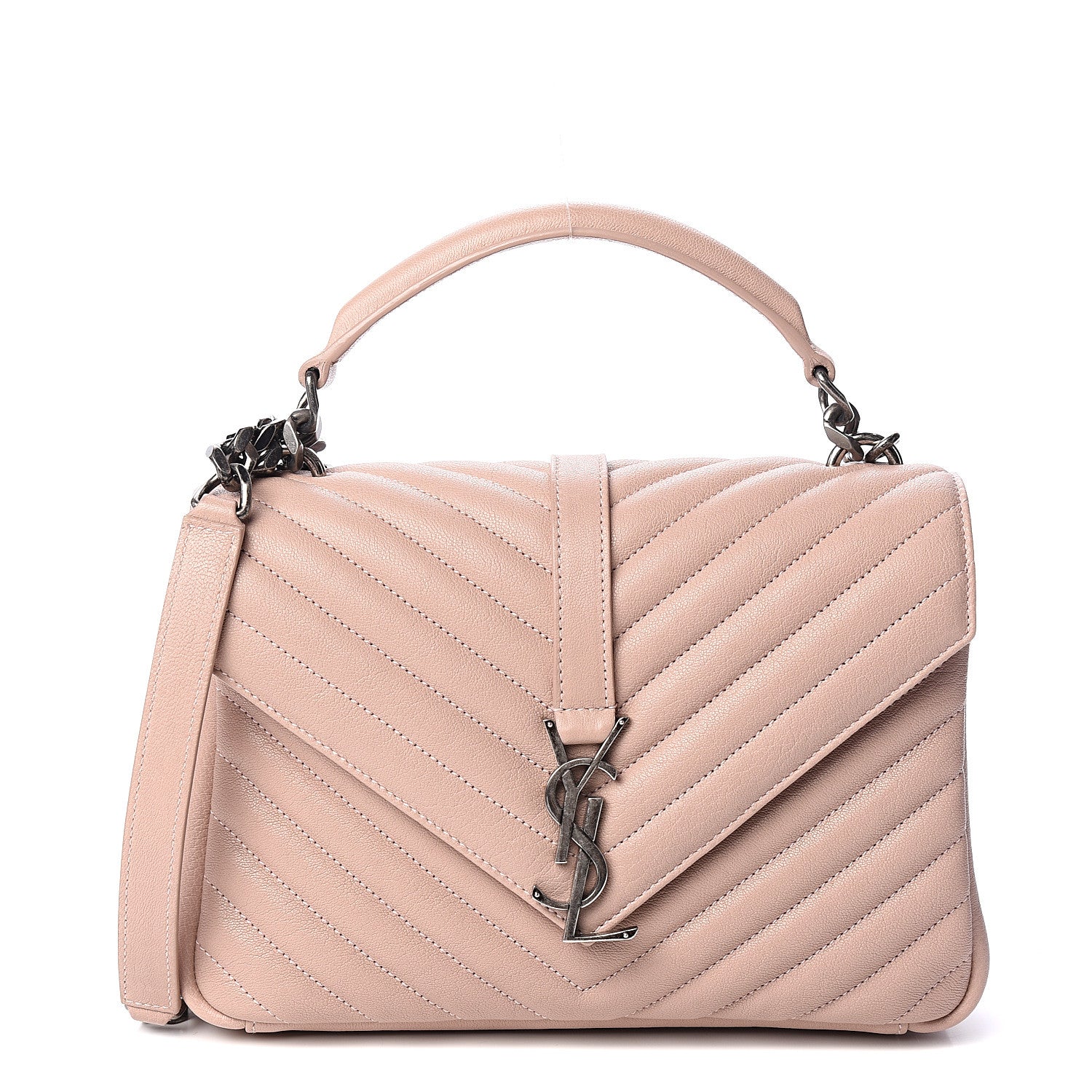 Saint Laurent Sheepskin Matelasse Chevron Monogram Medium College Bag Rose Poudre 1 of 10