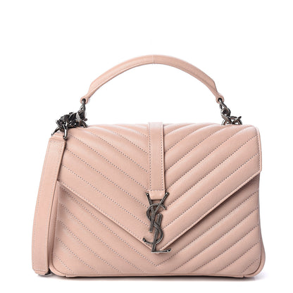 Saint Laurent Sheepskin Matelasse Chevron Monogram Medium College Bag Rose Poudre 1 of 10