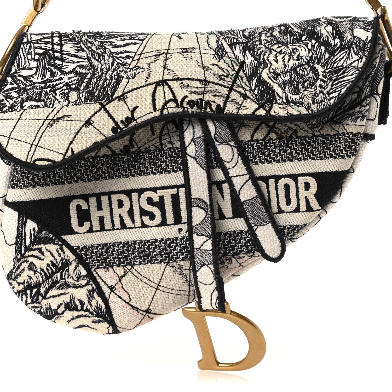 Christian Dior Canvas Embroidered Around the World Saddle Bag Blue 8 of 11